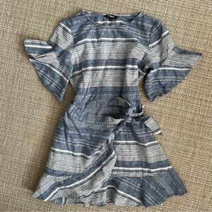 Express Blue and White Stripe Babydoll Wrap Dress